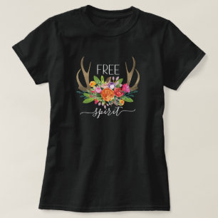 Kostenloser Geist Modern Boho Chic Blumen Geweihe T-Shirt