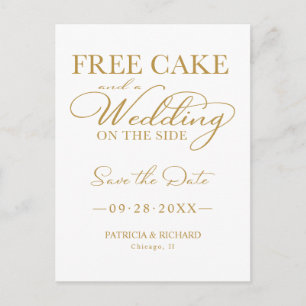 Kostenloser Kuchen und eine Hochzeit Save the Date Postkarte