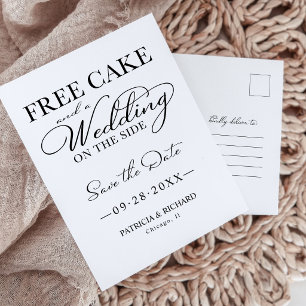 Kostenloser Kuchen und eine Hochzeit Save the Date Postkarte