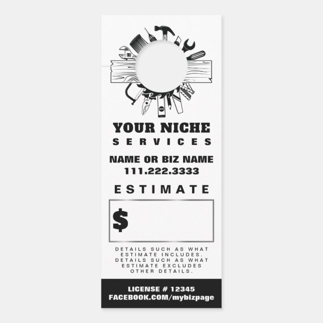 *~* Kostenvoranschlag Handwerker QR Holzwerkzeuge Türanhänger (Vorderseite)