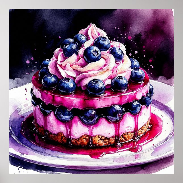 Köstliche Blueberry-Käsekuchen mit Sahne Poster (Vorne)
