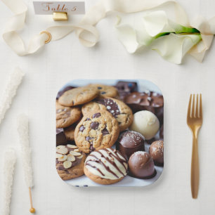 Köstliche Cookies und Schokoladenpapier Pappteller