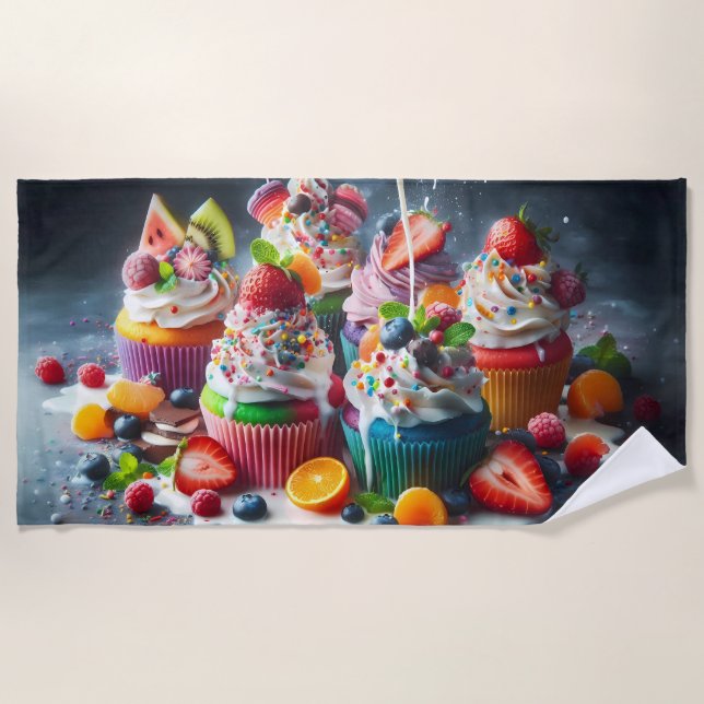 Köstliche Cupcakes Strandtuch (Vorderseite)