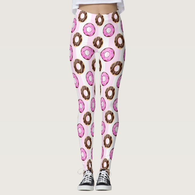 Köstliche Donuts Pink Stripes Muster Leggings (Vorderseite)