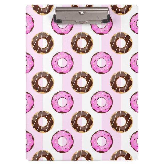 Köstliche Donuts Pink Stripes Muster Zwischenablag Klemmbrett (Vorderseite)
