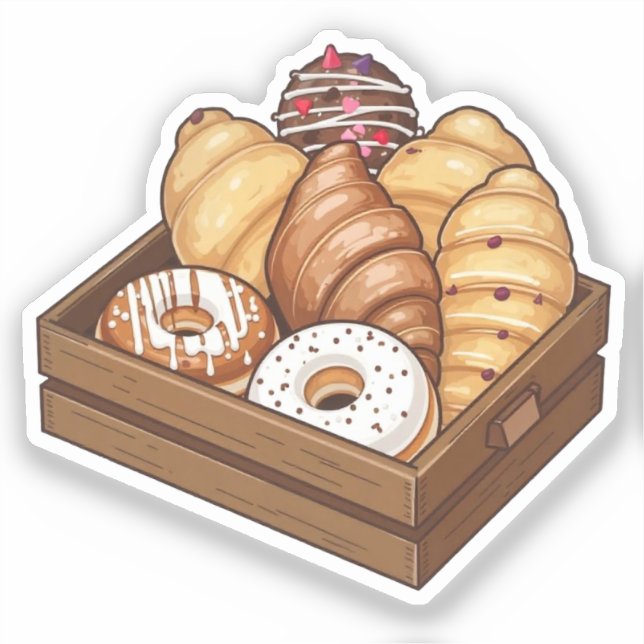 Köstliche Konditorei Box mit Leckereien Aufkleber (Vorderseite)