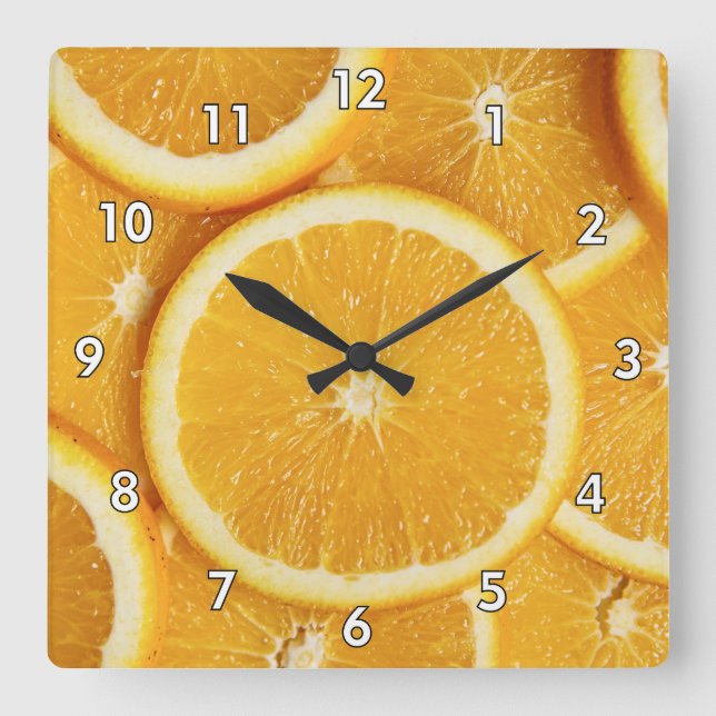 Köstliche Orangenscheiben Quadratische Wanduhr (Vorderseite)