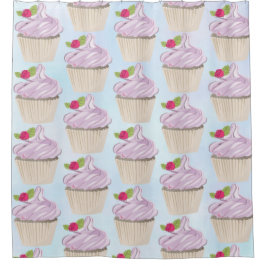Köstliche rosa Cupcake Berry oben Duschvorhang