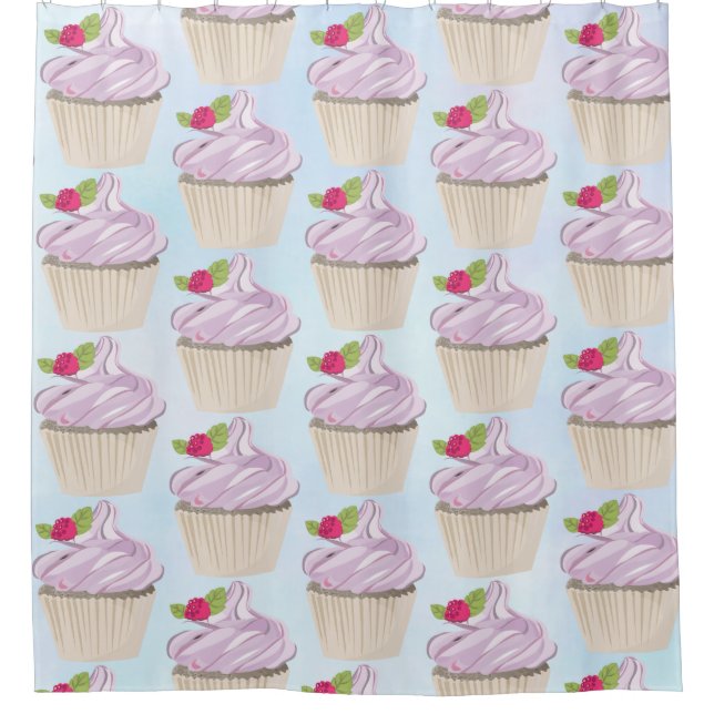 Köstliche rosa Cupcake Berry oben Duschvorhang (Vorderseite)