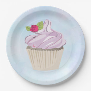 Köstliche rosa Cupcake Berry oben Pappteller