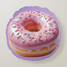 Köstliche Rosa Donut mit Sprinklerklammern Aufkleb Rundes Kissen