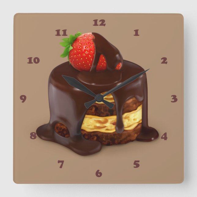Köstliche Schokolade Ice Cream Cake Quadratische Wanduhr (Vorderseite)