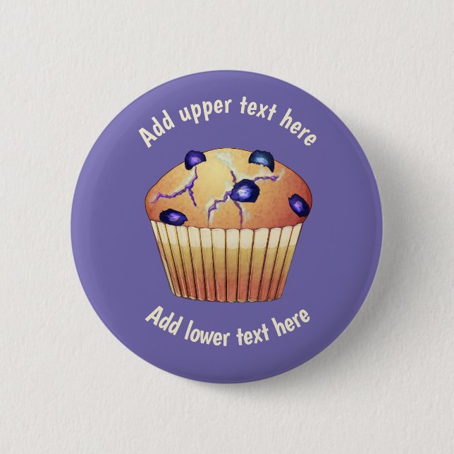 Köstlicher Blueberry Muffin auf Lila - Ihr Text Button (Vorderseite)