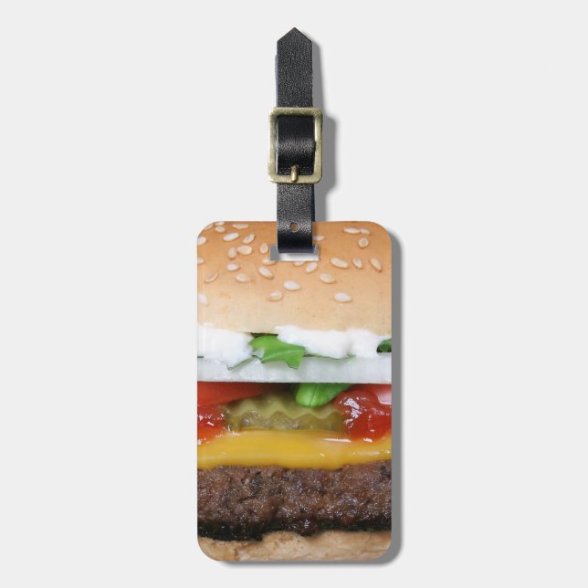 köstlicher Cheeseburger mit Gepäckanhänger (Vorderseite vertikal)