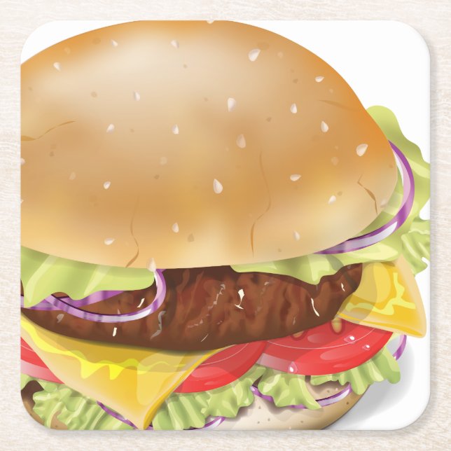 Köstlicher Hamburger oder Käsebrötler. Rechteckiger Pappuntersetzer (Vorderseite)