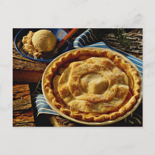 Köstlicher Pfirsichkuchen, Vanilleeis Postkarte (Vorderseite)