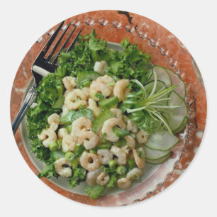 Köstlicher Sellerie, Garnelesalat, Gabel Runder Aufkleber