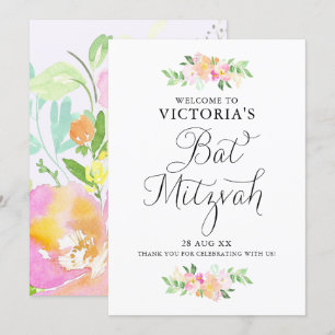 Köstliches Aquarell-Blumenschläger Mitzvah Einladung