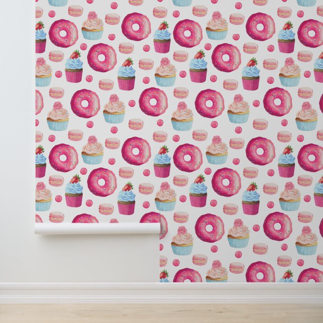 Köstliches rosa Donut-Muster Tapete (Anwendung)