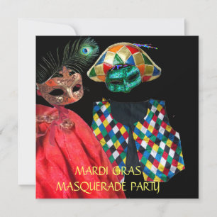 KOSTÜM FÜR DIE MARDI GRAS-HARLEKIN-MASKERADE-PARTY EINLADUNG
