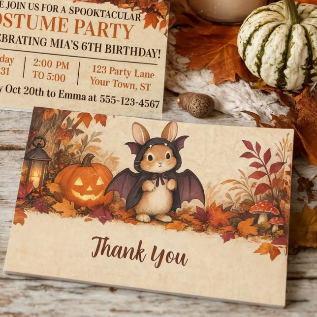 Kostüm Halloween Danke Hasen-Fledermaus  (Bunny Bat Costume Halloween Thank You Card)