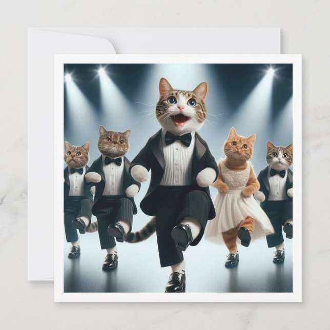 Kostüm-Party, Stich-Tanz, Tanz-Party, Katze Einladung (Vorderseite)
