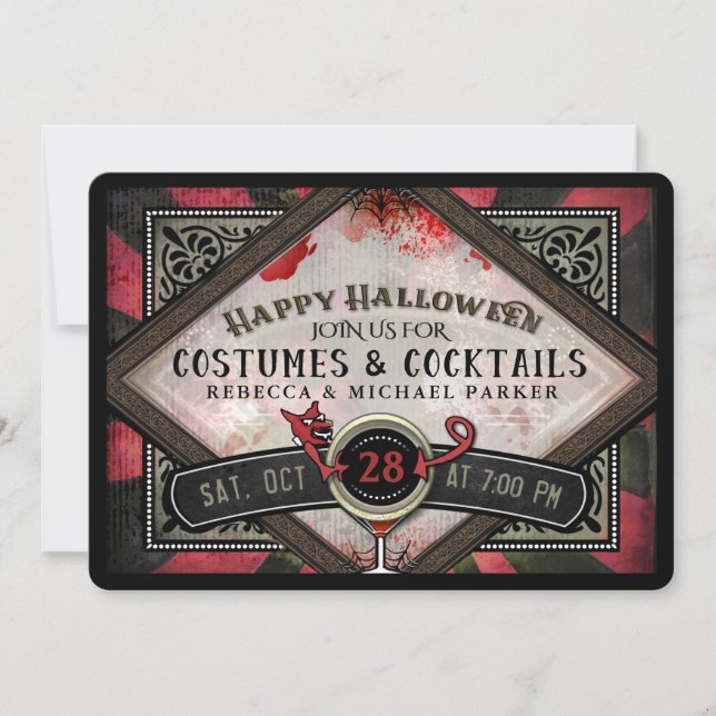 Kostümcocktails Roter Schwarzer Teufel Halloween E Einladung (Vorderseite)