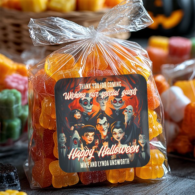 Kostüme Cocktails 50er Halloween Gefallen Siegel Quadratischer Aufkleber (Von Creator hochgeladen)