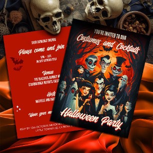 Kostüme Cocktails 50er Haushalt Halloween Einladun Postkarte