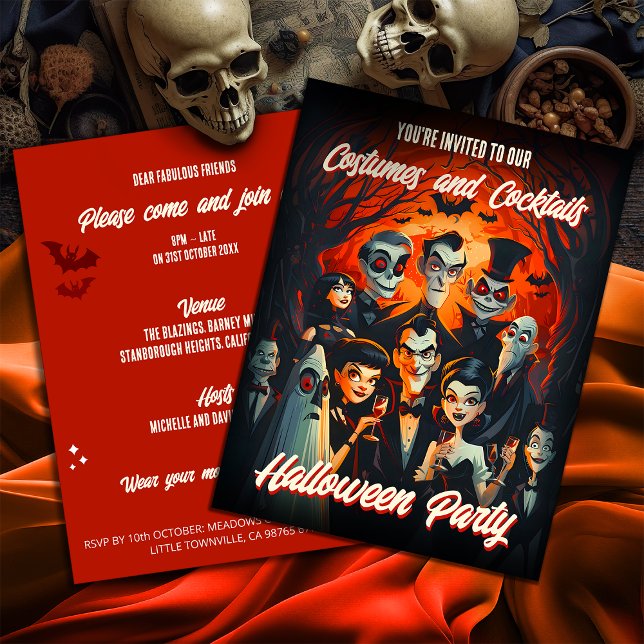 Kostüme Cocktails 50er Haushalt Halloween Einladun Postkarte (Von Creator hochgeladen)