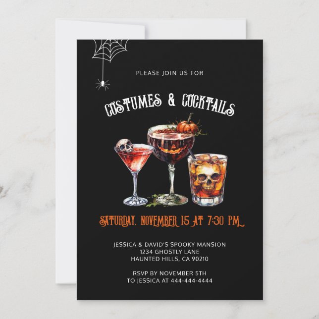 Kostüme & Cocktails Elegantes Halloween-Party Einladung (Vorderseite)