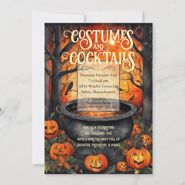 Kostüme & Cocktails Halloween-Party Aquarell Einladung (Vorderseite)