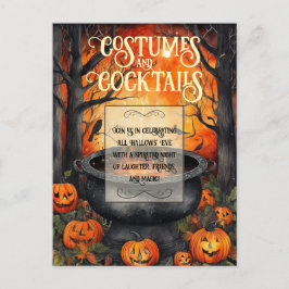 Kostüme & Cocktails Halloween-Party Aquarell Einladungspostkarte