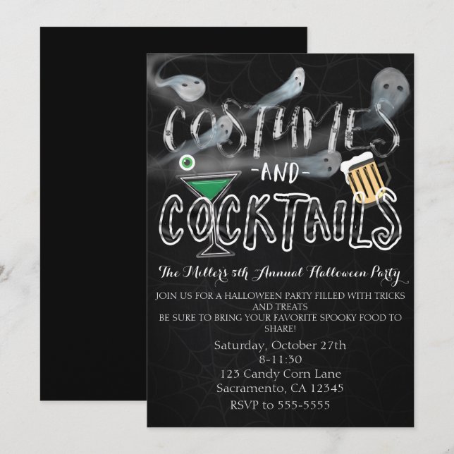 Kostüme & Cocktails Halloween-Party Einladungen (Vorne/Hinten)