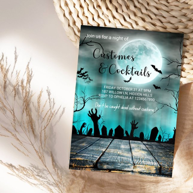 Kostüme & Cocktails Halloween-Spooky Trees & Bats Einladung (Von Creator hochgeladen)