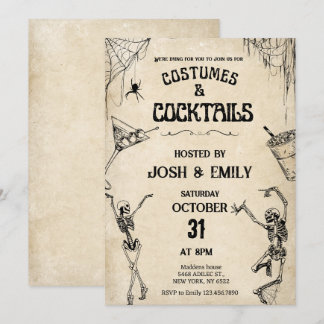 Kostüme & Coctails Vintage Skelette Halloween Einladung