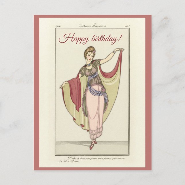 Kostüme Parisiens- Tanzkleid, Geburtstag Postkarte (Vorderseite)