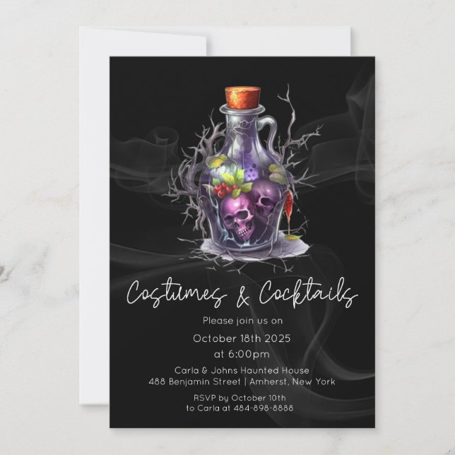 Kostüme und Cocktails Erwachsene Halloween-Party Einladung (Vorderseite)