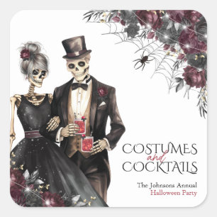 Kostüme und Cocktails Erwachsenen-Halloween-Party Quadratischer Aufkleber