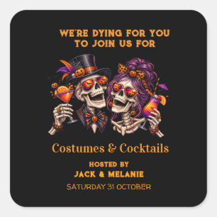 Kostüme und Cocktails Erwachsenenparty Halloween Quadratischer Aufkleber
