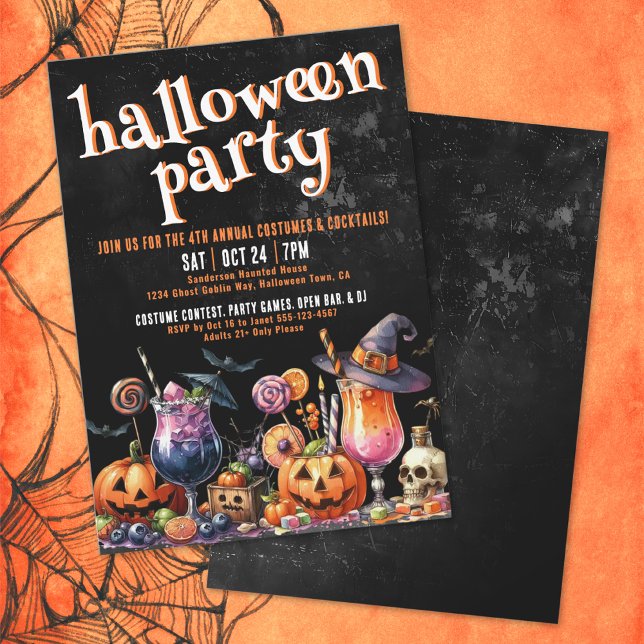 Kostüme und Cocktails Erwachsenes Halloween-Party Einladung (Costumes And Cocktails Adult Halloween Party Invitation)