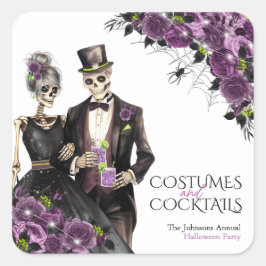 Kostüme und Cocktails Erwachsenes Halloween-Party Quadratischer Aufkleber