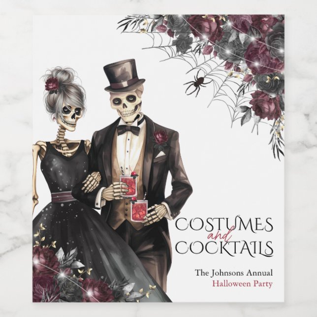 Kostüme und Cocktails Erwachsenes Halloween-Party Weinetikett (Einzelnes Label)