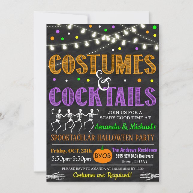 Kostüme und Cocktails Halloween Einladung (Vorderseite)