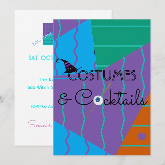Kostüme und Cocktails Halloween-Party Einladung (Vorne/Hinten)