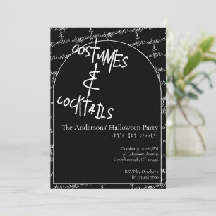 Kostüme und Cocktails Halloween Schwarz-Weiß-Party Einladung