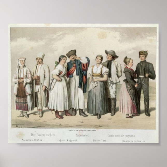 Kostüme von Bauern aus Rumänien, Ungarn usw. Poster (Vorne)