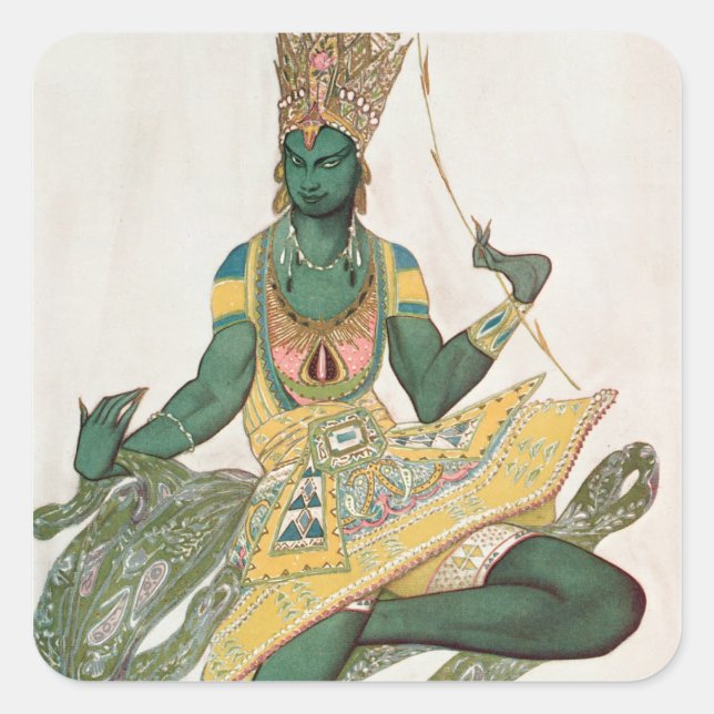 Kostümgestaltung für Nijinsky als "Blauer Gott" Quadratischer Aufkleber (Vorderseite)