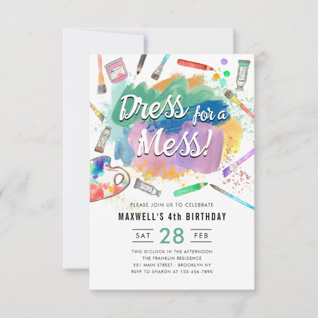 Kostümskleid für ein Mass Paint Painting Birthday Mitteilungskarte (Vorderseite)