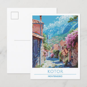 Kotor Montenegro Art Vintage Reise Postkarte